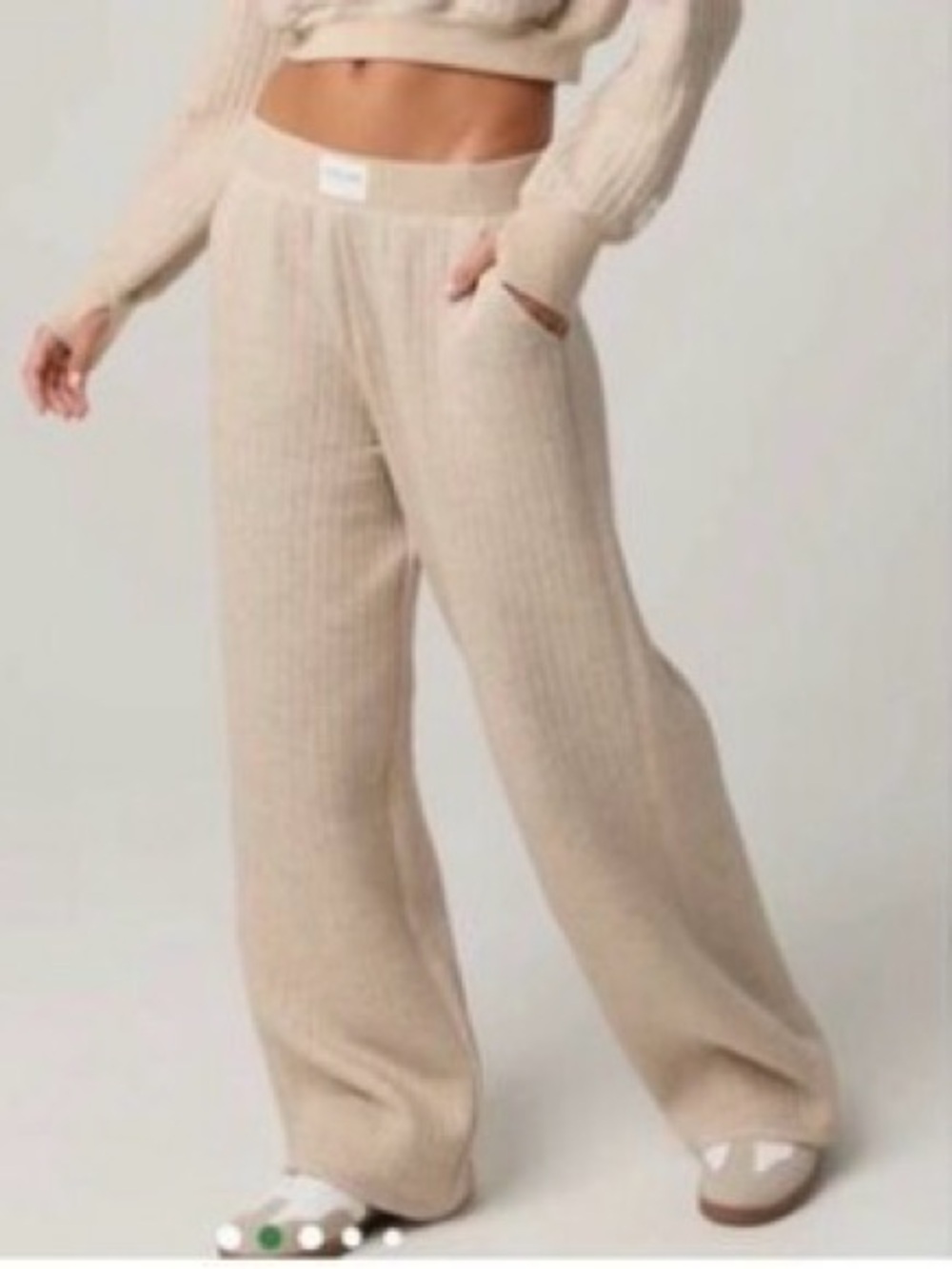aerie Ribbed Light Beige Kids Sweatpants